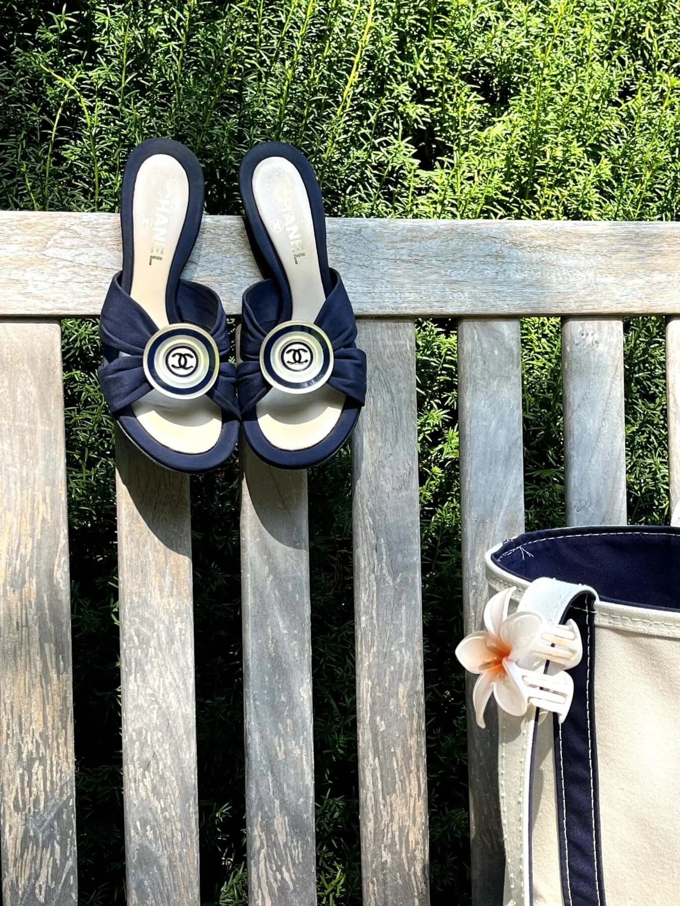 Chanel Black Fabric CC Slide Sandals, IT 37