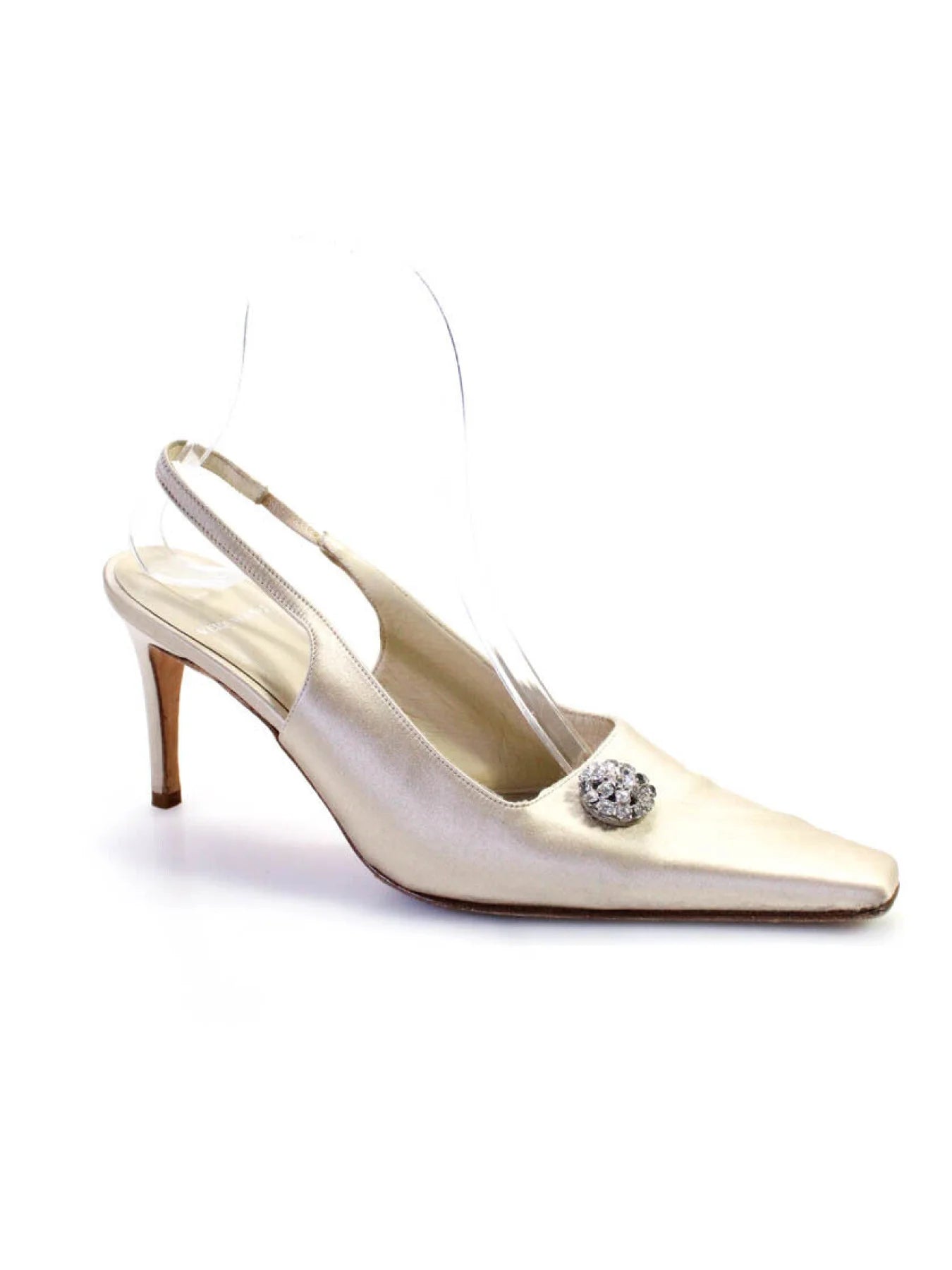 Vera Wang Crystal Slingback Square Toe Sandals Beige, 7