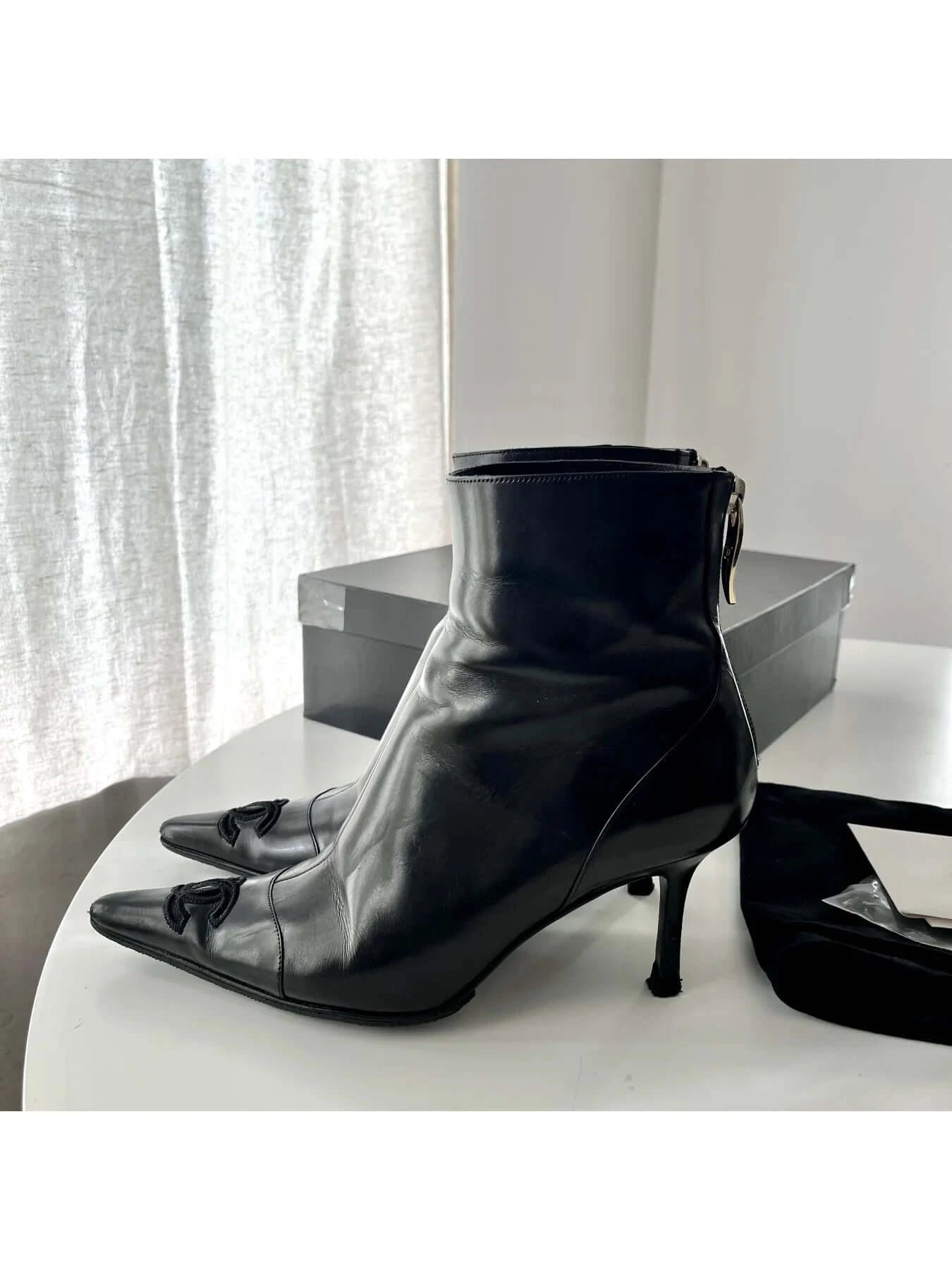 Chanel Black Suede Ankle Boots, 37