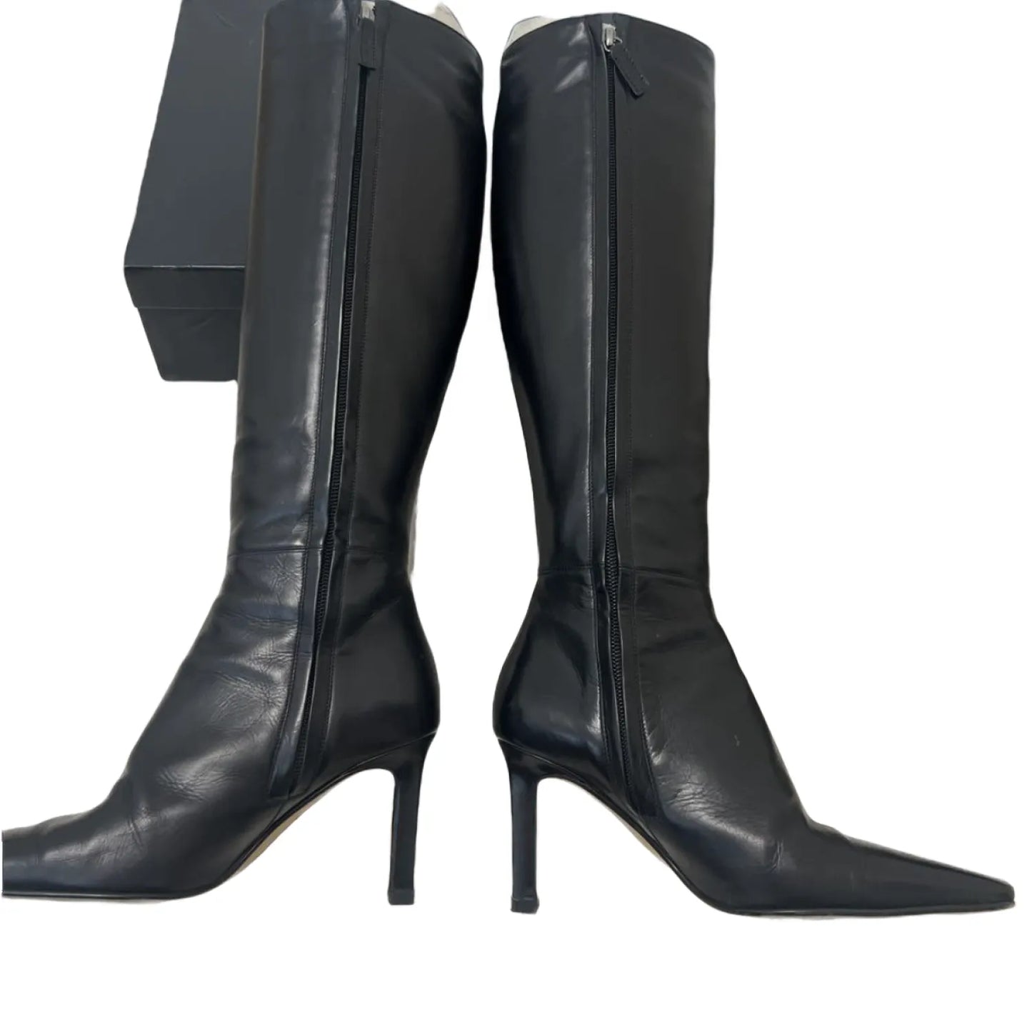 CHANEL Knee-high logo leather boots IT 35