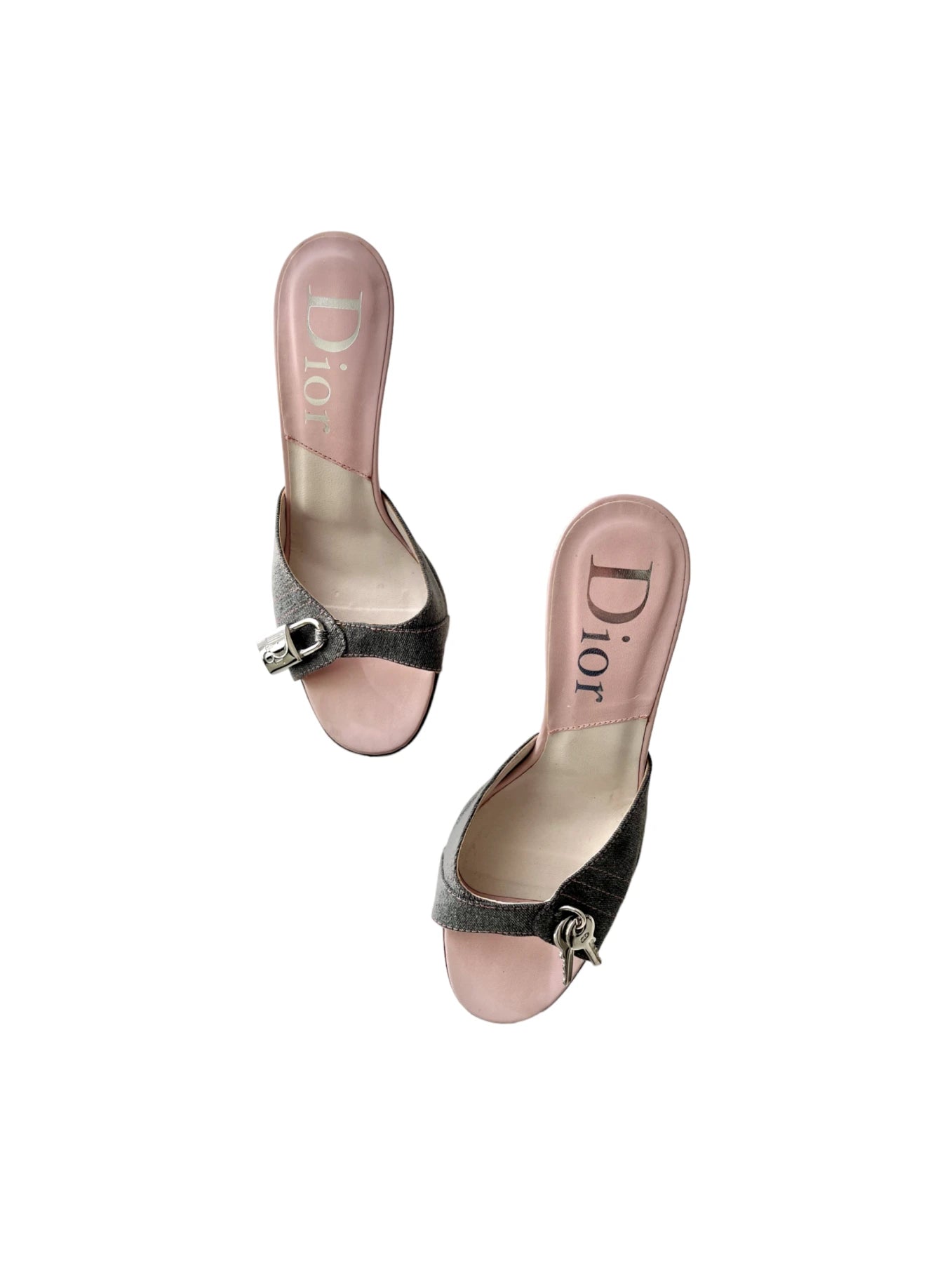 DIOR Blue Denim Lock & Key Slide Sandals, 37