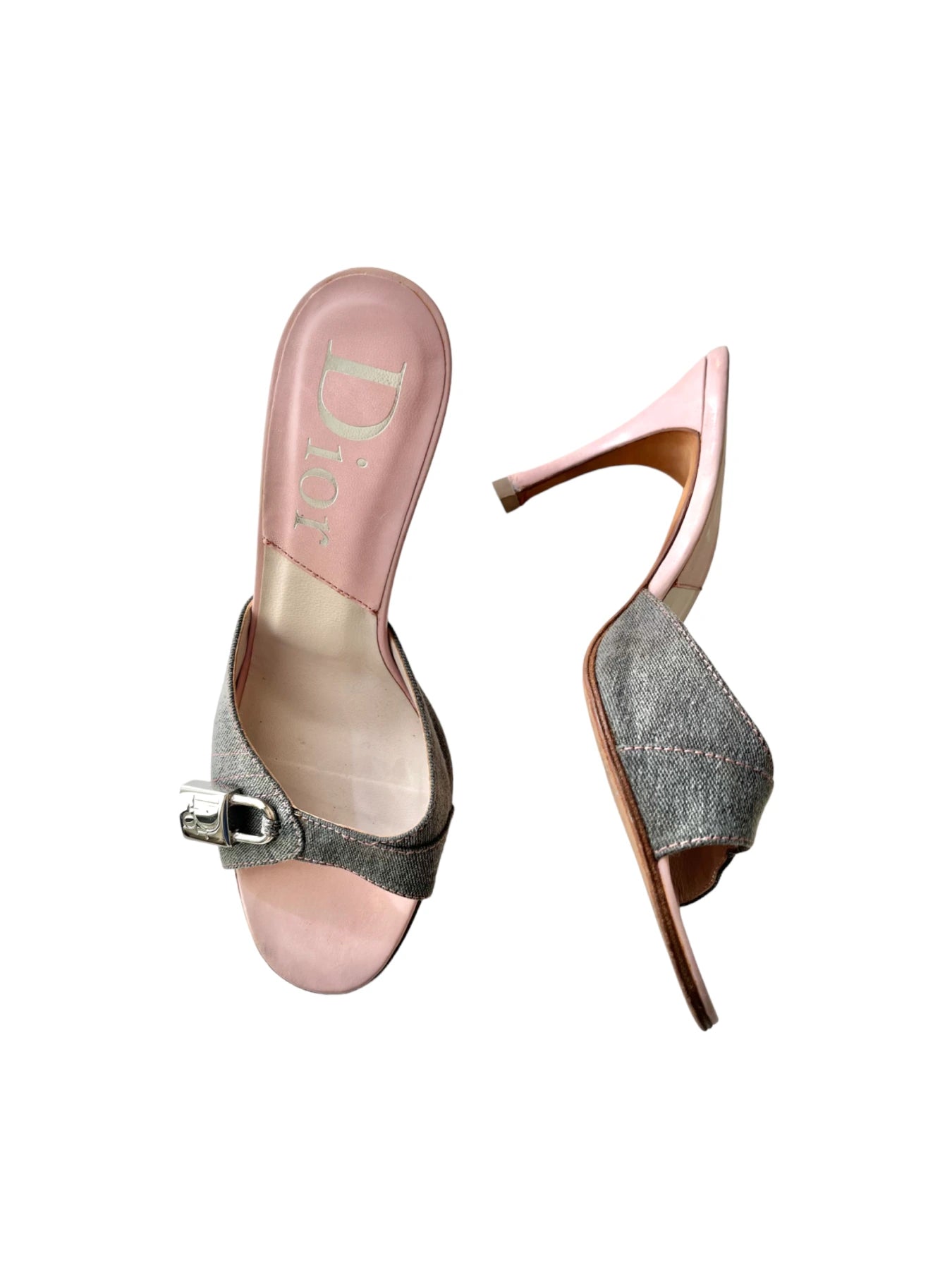 DIOR Blue Denim Lock & Key Slide Sandals, 37