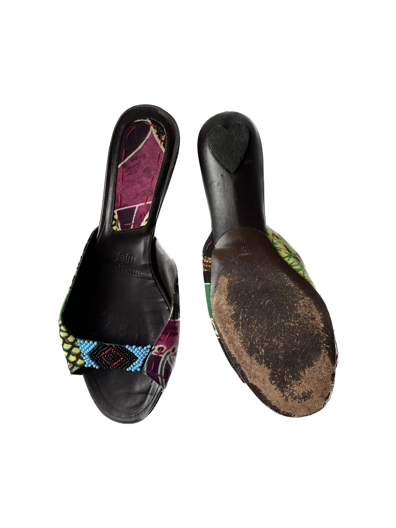 John Galliano Beaded Slide Sandals, 38