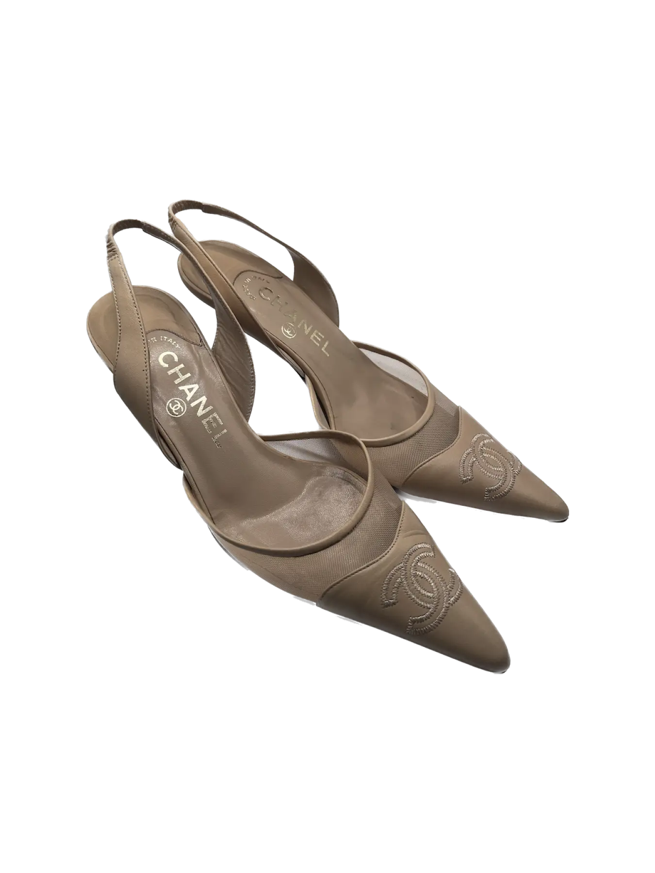 Chanel Interlocking CC Logo Leather Mesh Heels Slingback Pumps | Archive Square vintage mules heels
