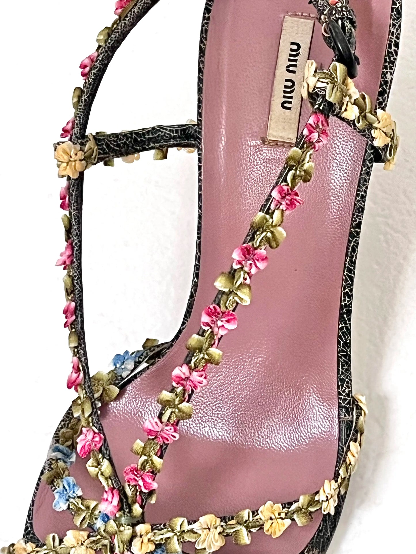 Miu Miu Leather Floral Sandals, 35.5