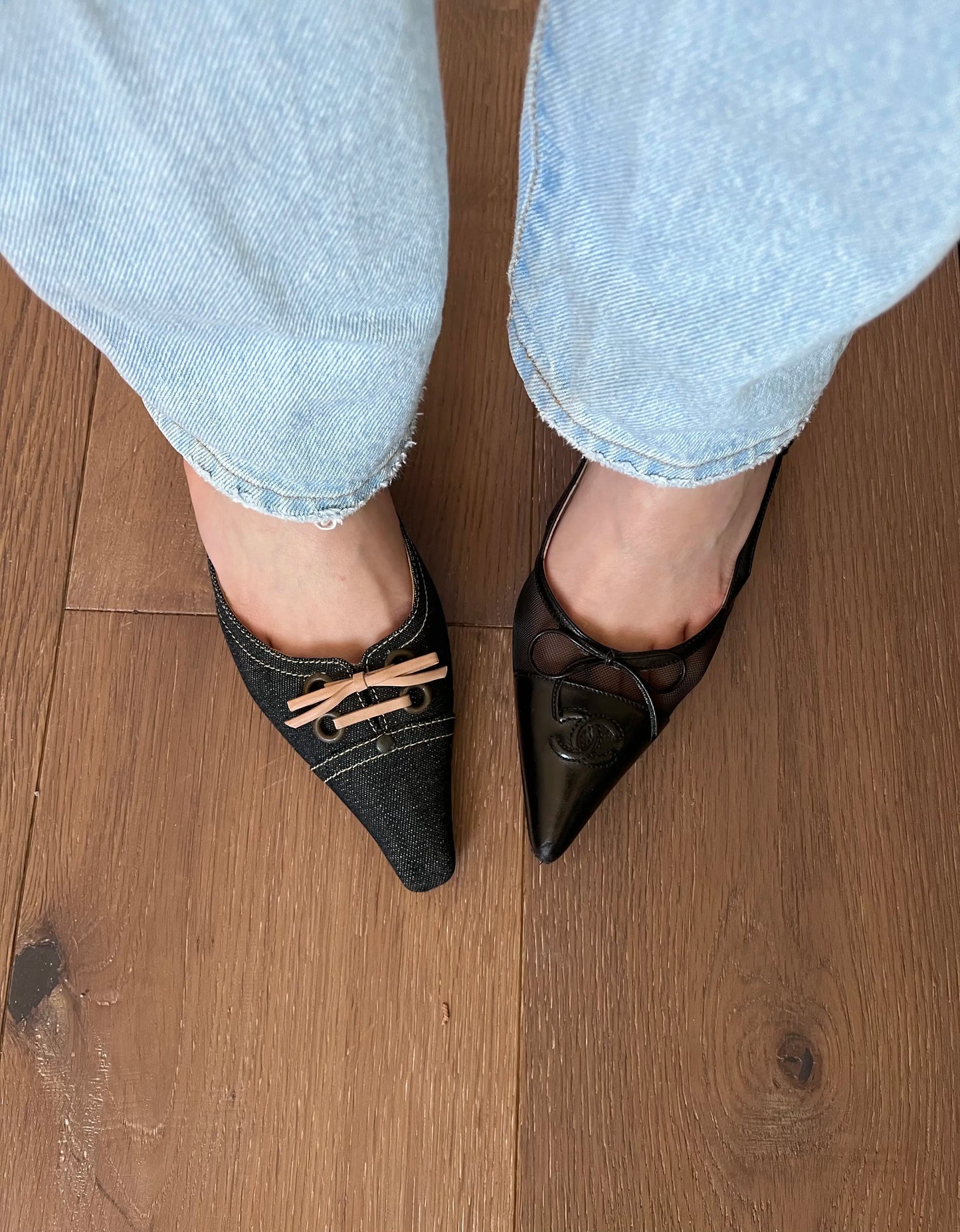 Miu Miu Denim Bow Mules Kitten Heels | Archive Square Floral Sandals Pinterest