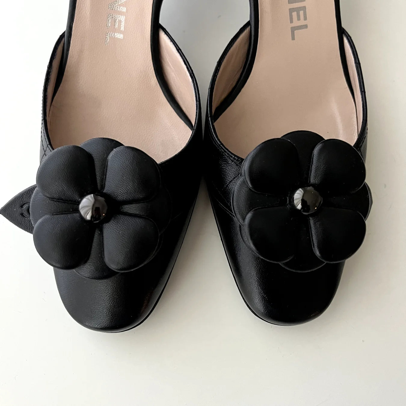 Chanel Sling-backs w/Camellia Flowers Sandals, 36.5