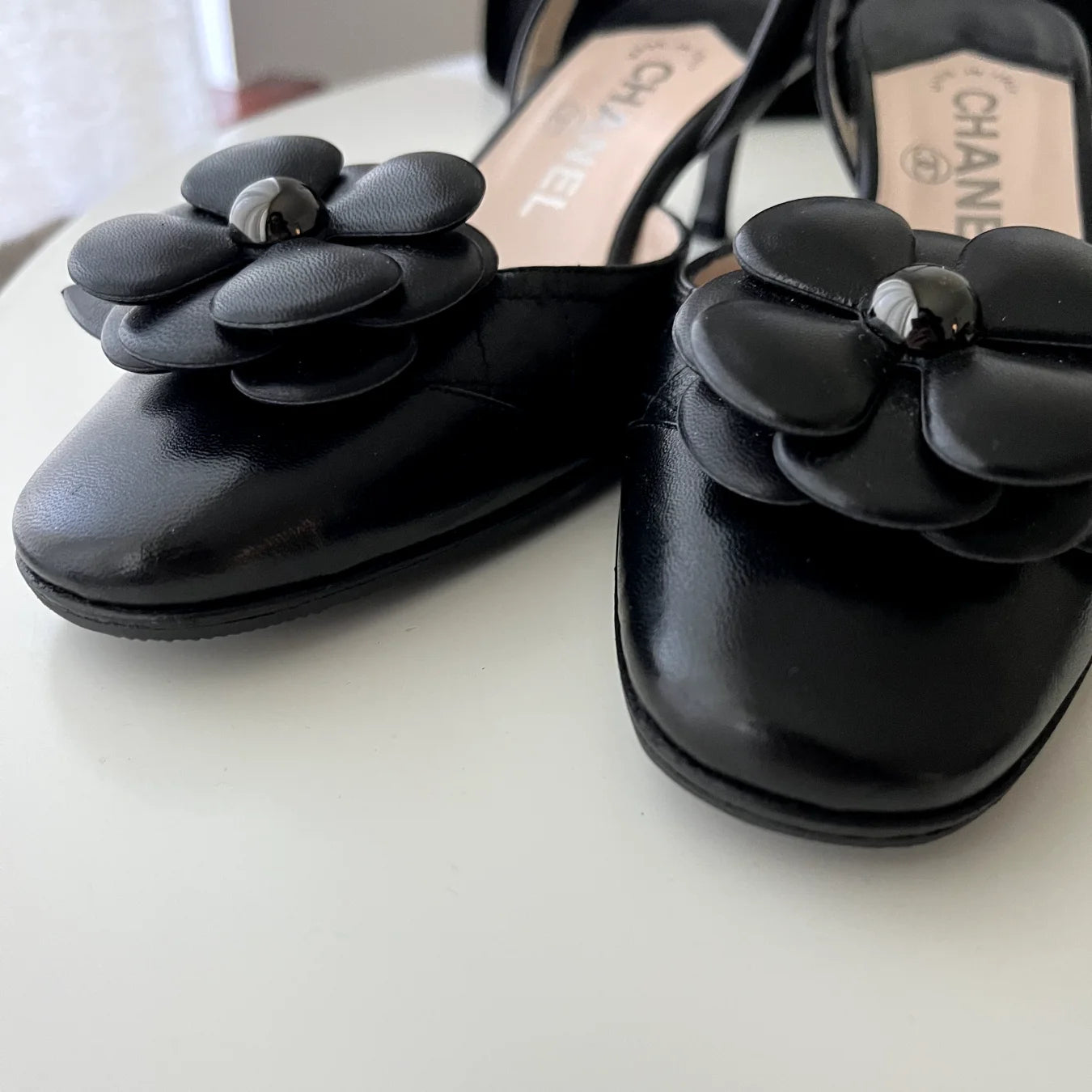 Chanel Sling-backs w/Camellia Flowers Sandals, 36.5