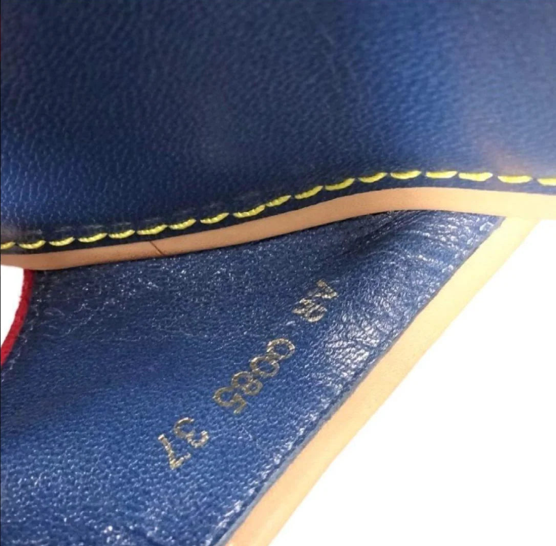 LOUIS VUITTON Blue Denim Monogram Leather Bow Kitten Heels, 37