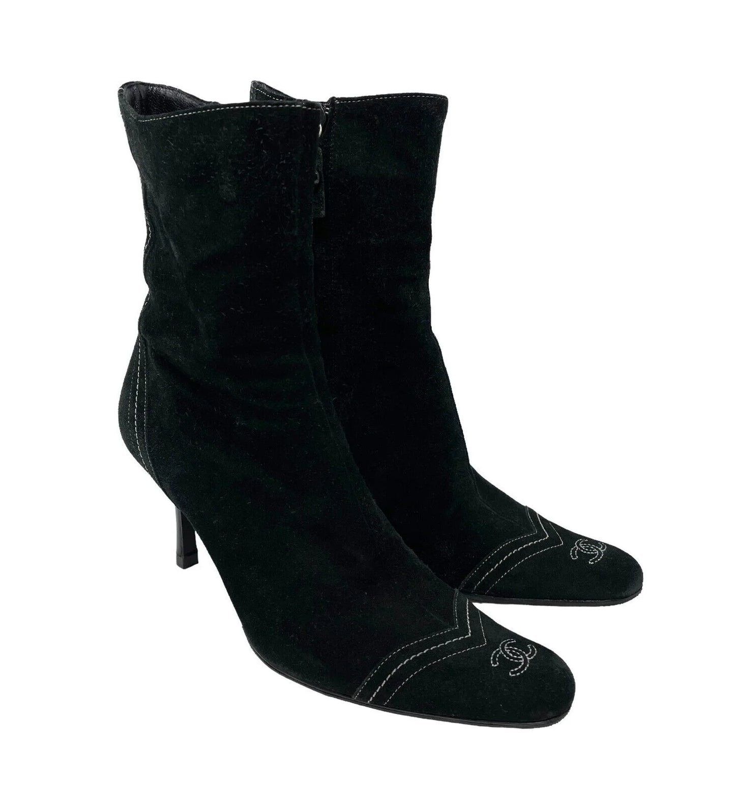 Chanel Black Suede Ankle Boots, 37.5