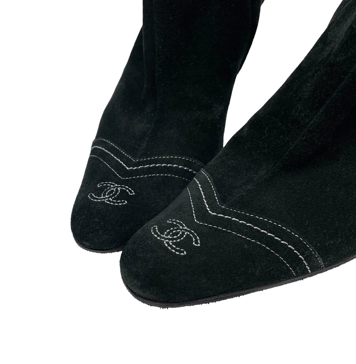 Chanel Black Suede Ankle Boots, 37.5