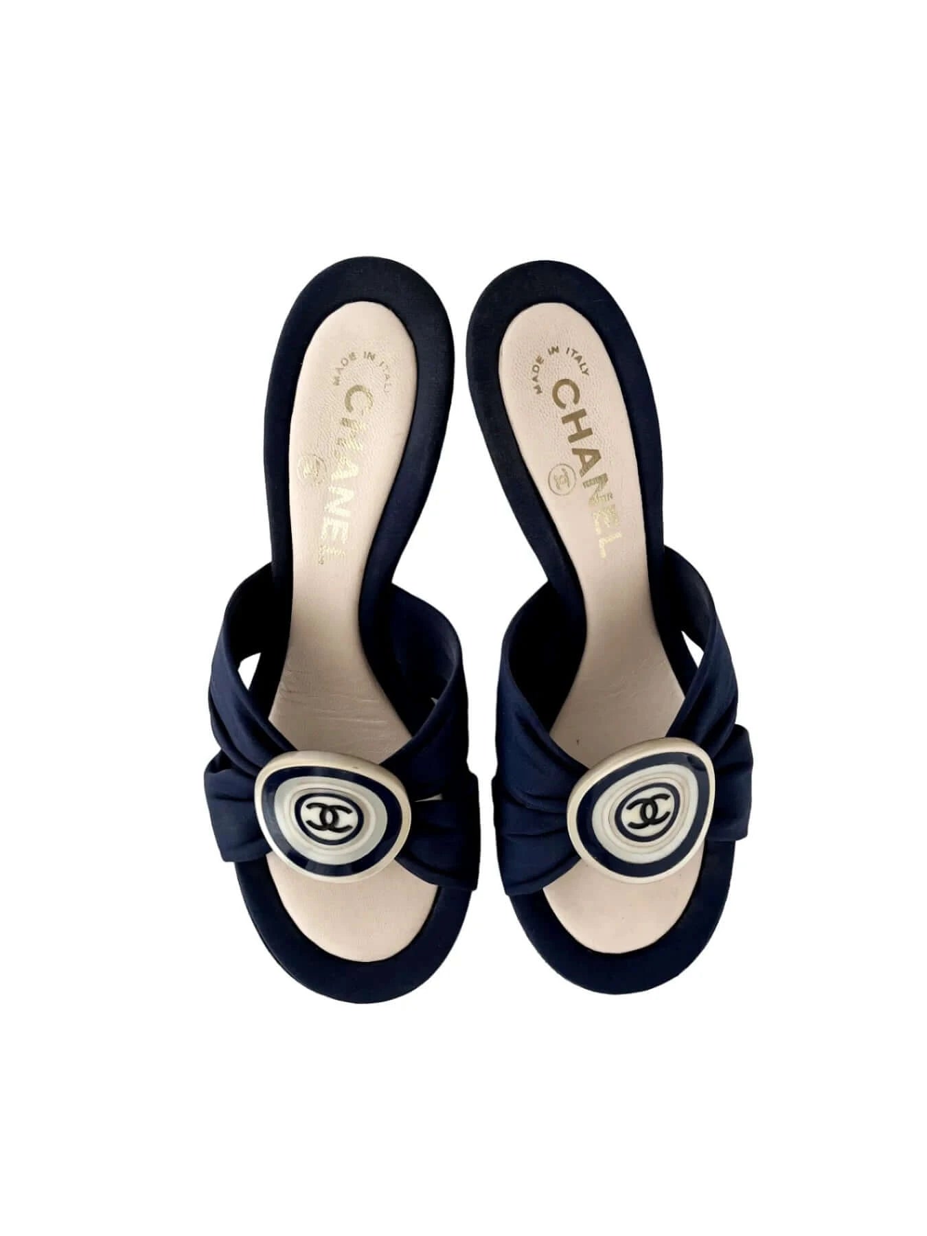 Chanel Black Fabric CC Slide Sandals, IT 37