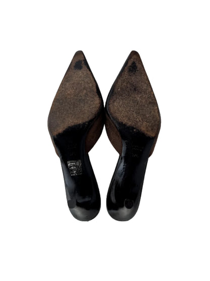 GUCCI Monogram Brown Canvas Bow Vintage Mules, 37