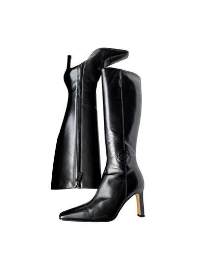 CHANEL KNEE-HIGH LOGO LEATHER BOOTS IT 36.5