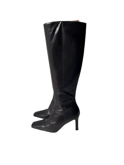 CHANEL KNEE-HIGH LOGO LEATHER BOOTS IT 36.5