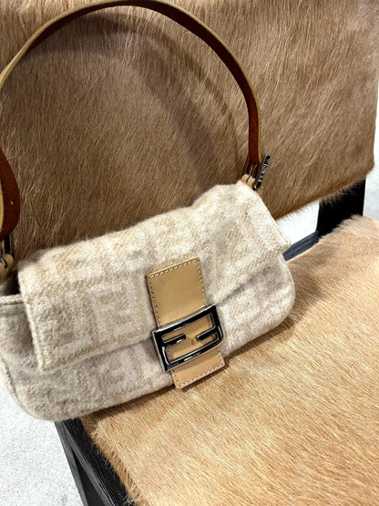 FENDI Baguette Zucchino Monogram Wool Bag Baguette