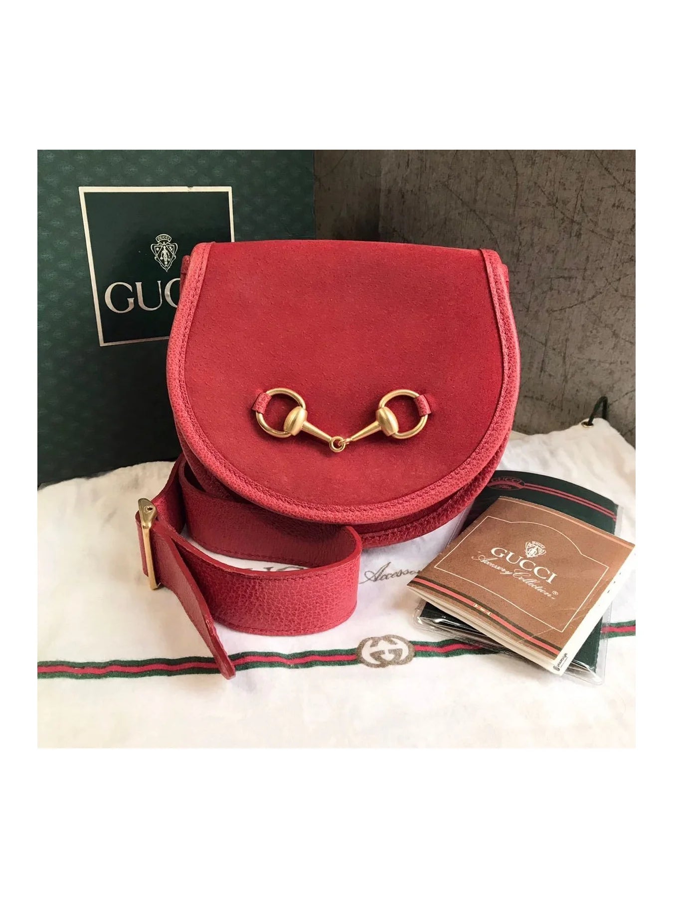 Gucci Horsebit Suede Waist Pouch Bag Mini Saddle Clutch