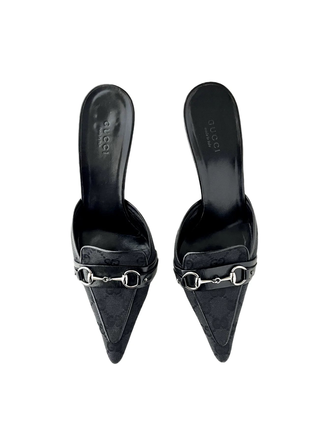 Gucci Black Guccissima Canvas Horsebit And Bits Chain Mules, 37