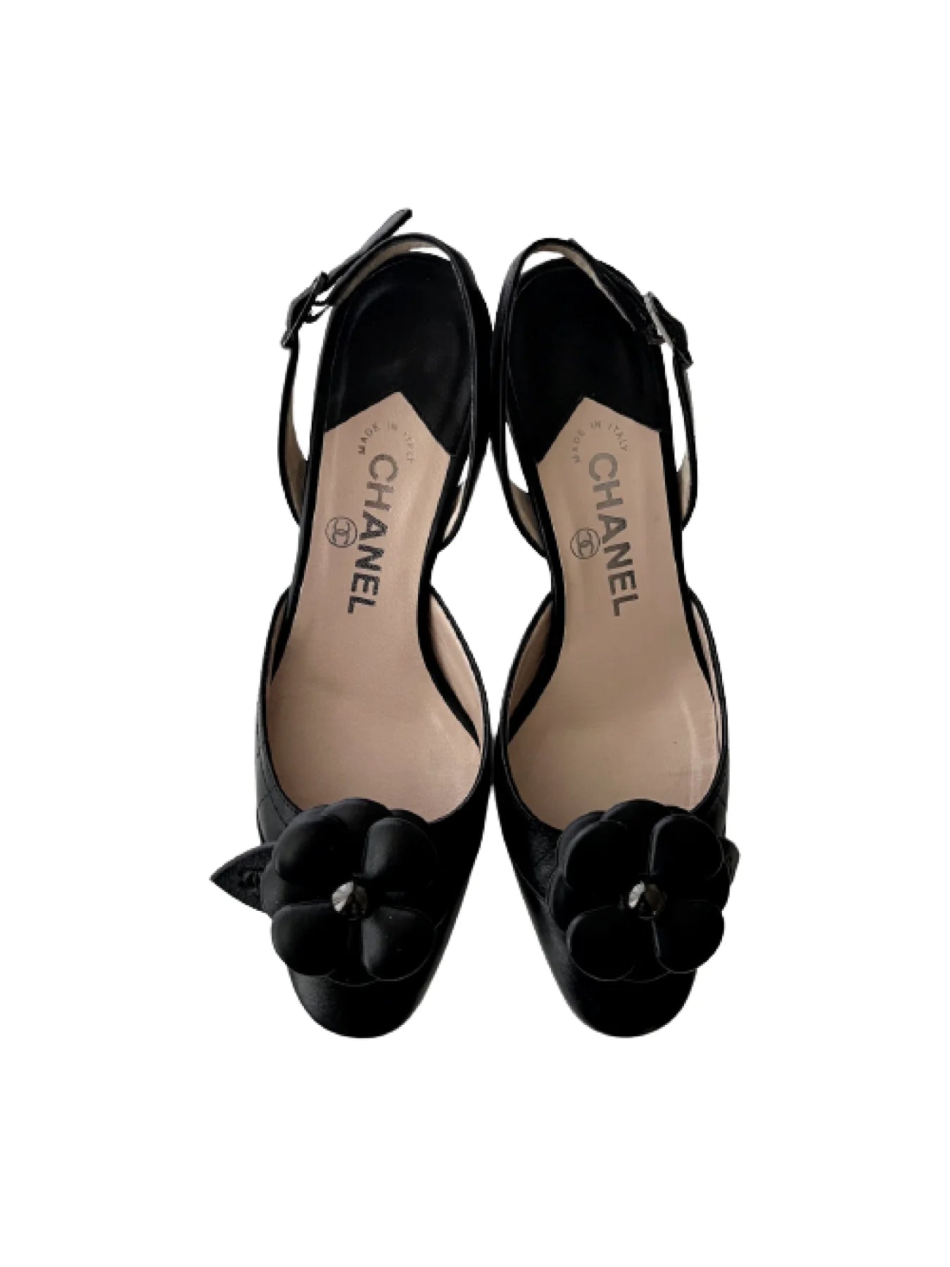 Chanel Sling-backs w/Camellia Flowers Sandals, 36.5