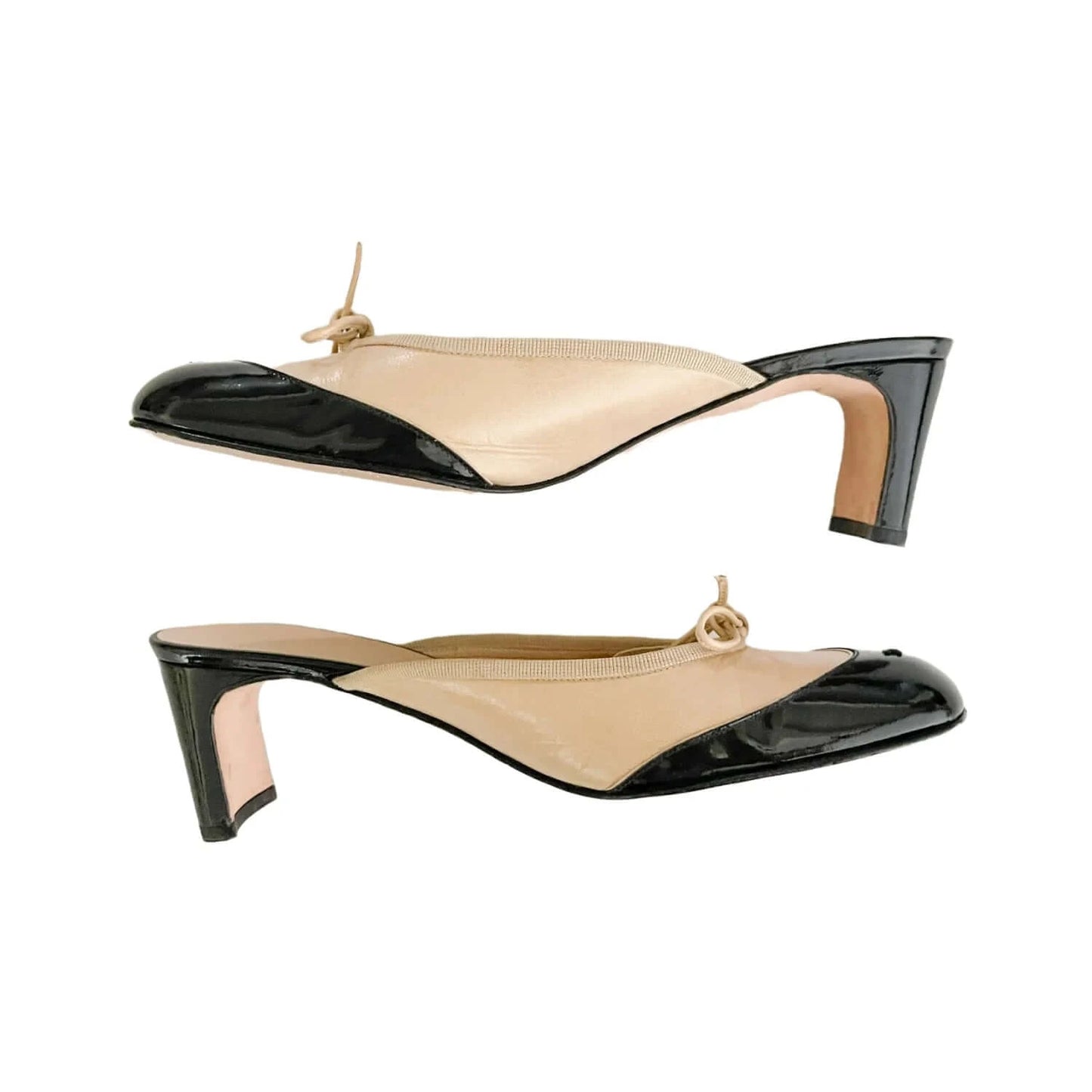 Chanel "CC" Tan & Black Mule Kitten Heels, 37