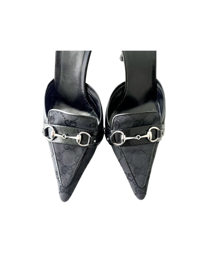 Gucci Black Guccissima Canvas Horsebit And Bits Chain Mules, 37