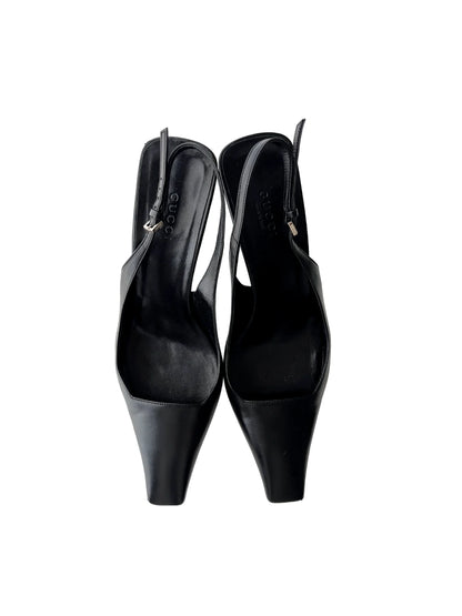 Gucci Black Leather Square Toe Slingbacks heels, IT 37