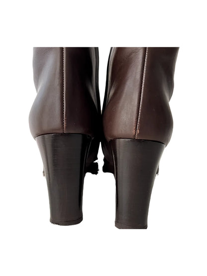 Chanel leather chocolate brown booties, 38