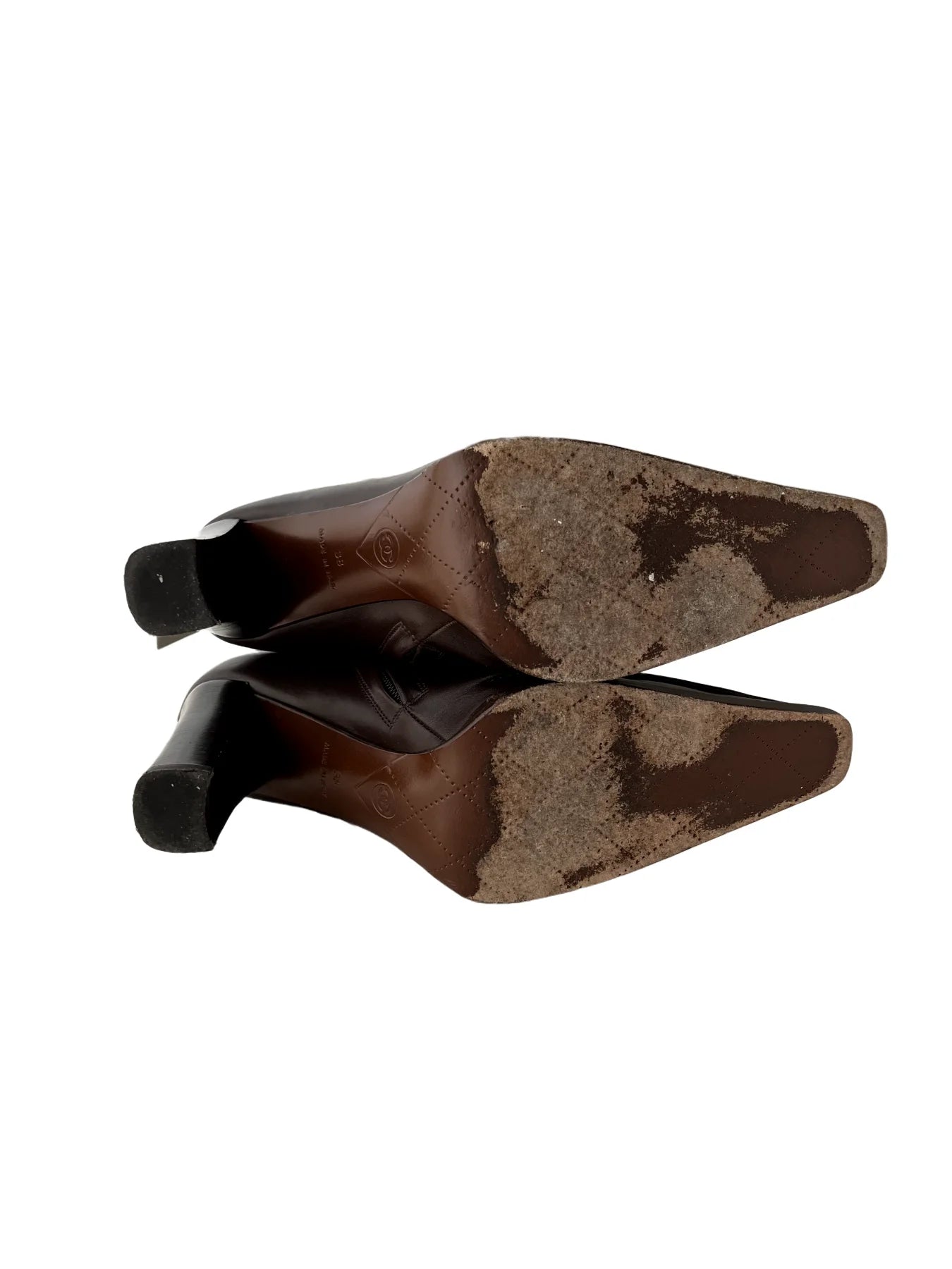 Chanel leather chocolate brown booties, 38