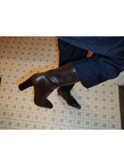 Chanel leather chocolate brown booties, 38