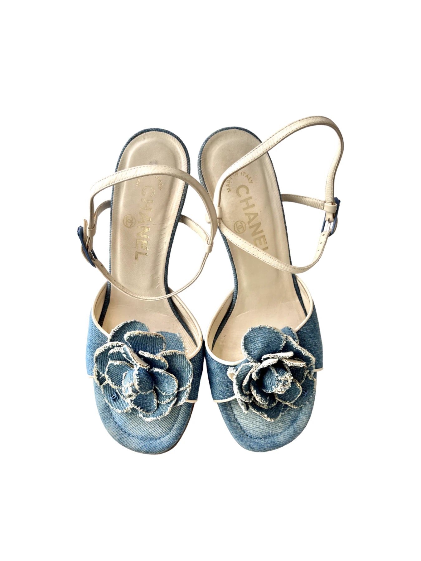Chanel Denim Camellia Strap Sandals Heels, 37.5 | Archive Square The millennial decorator vintage mules Chanel mules Bow Mules Matilda Djerf