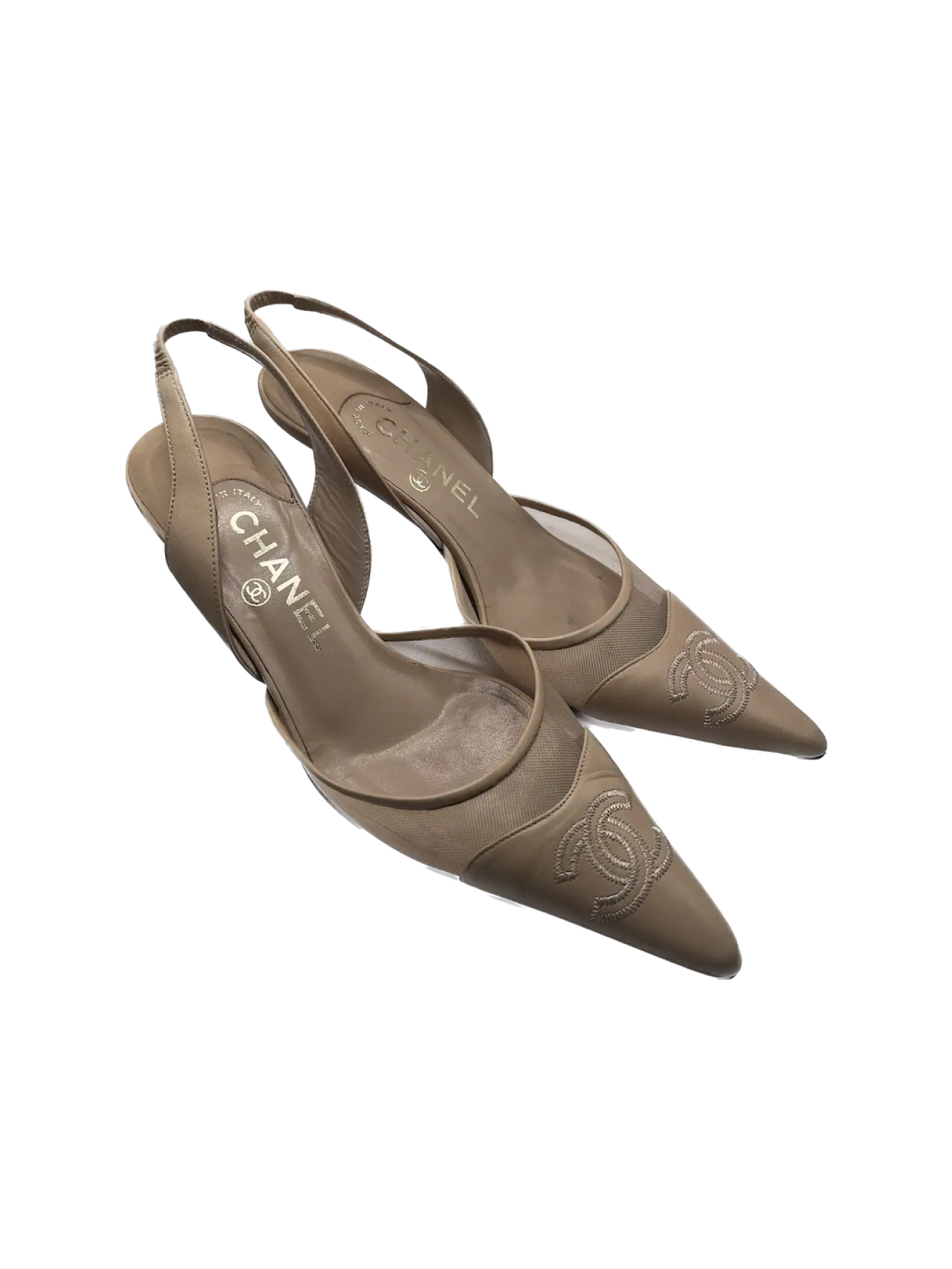 Chanel Interlocking CC Logo Leather  Mesh Heels  Slingback Pumps | Archive Square  vintage mules heels