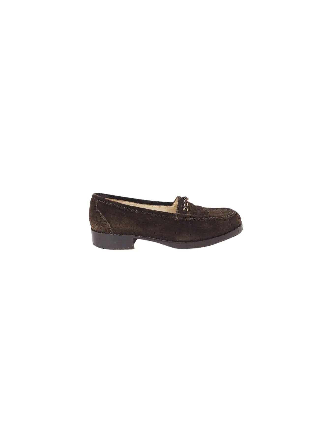 CHANEL Chain Suede Brown Leather Loafers, 36.5
