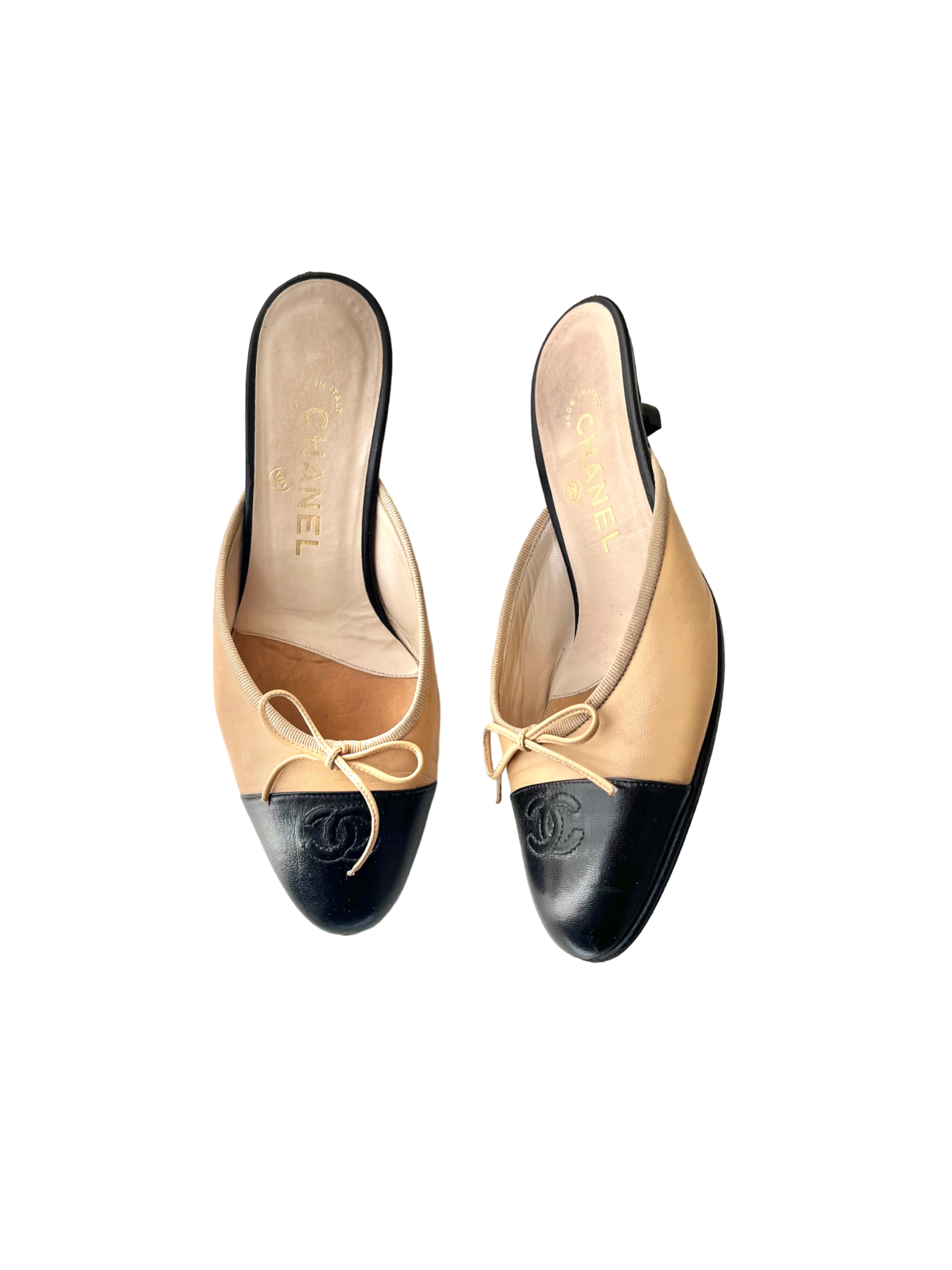 Cap Toe Chanel Kitten Heel Mules Vintage CHANEL Satin Cap Toe Mule