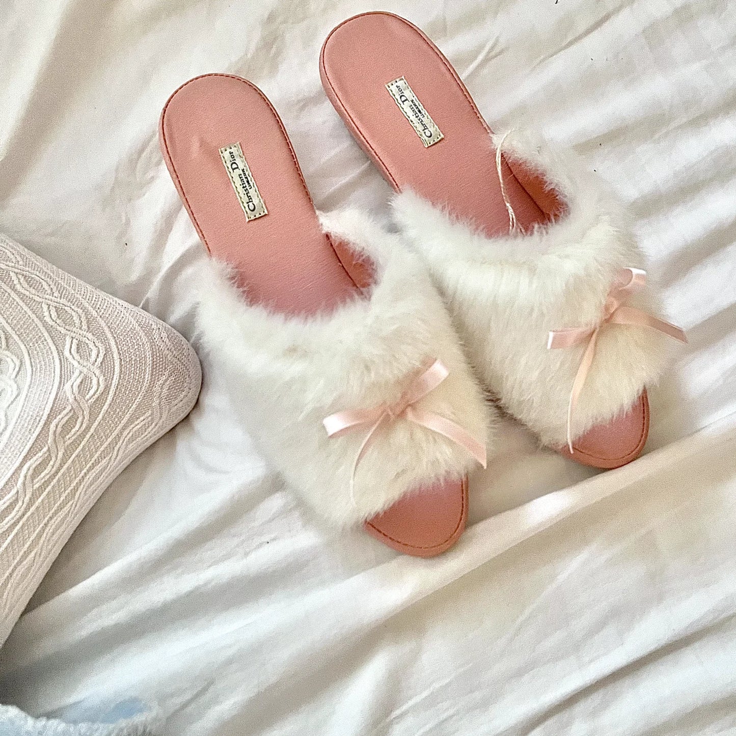 Dior fuzzy slippers slides size small US 6