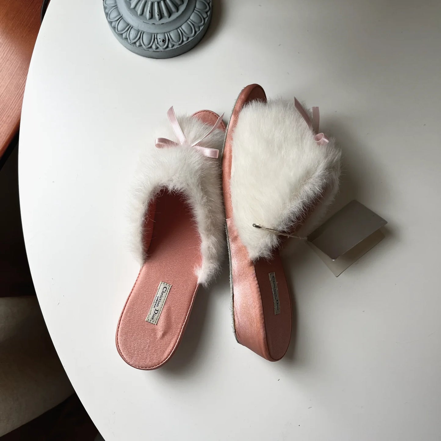 Dior fuzzy slippers slides, size small (US 6)