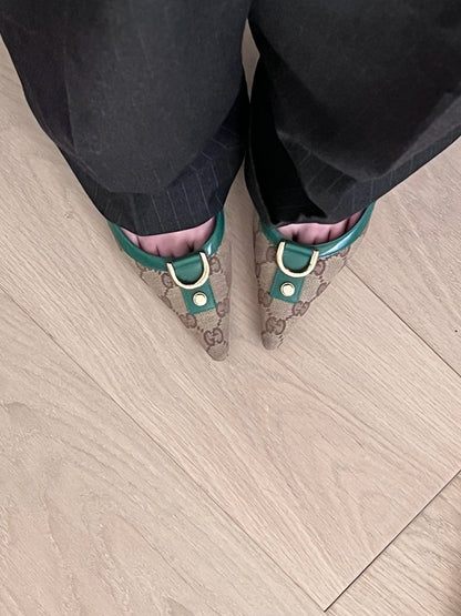 GUCCI GG Canvas Mules, 6.5 | Archive Square Gucci bow mules the millennial decorator