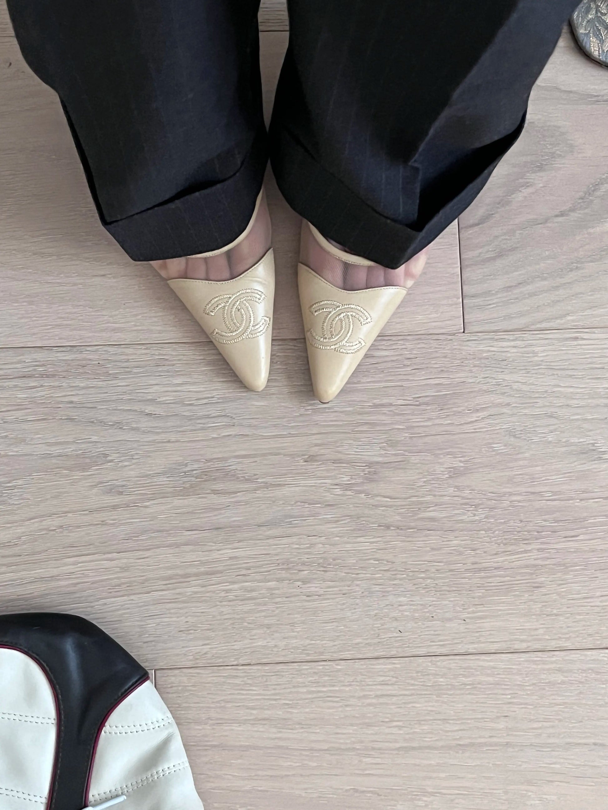 Chanel Interlocking CC Logo Leather  Mesh Heels  Slingback Pumps | Archive Square  vintage mules heels