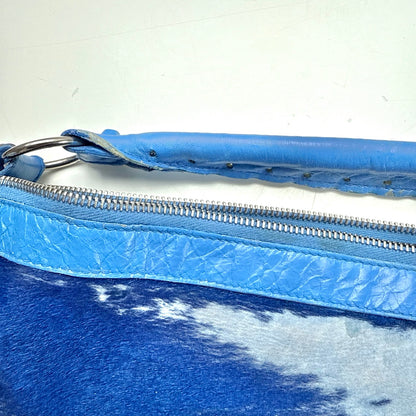 Balenciaga Blue Calf Hair Ponyhair Motorcycle Shoulder Bag AS IT