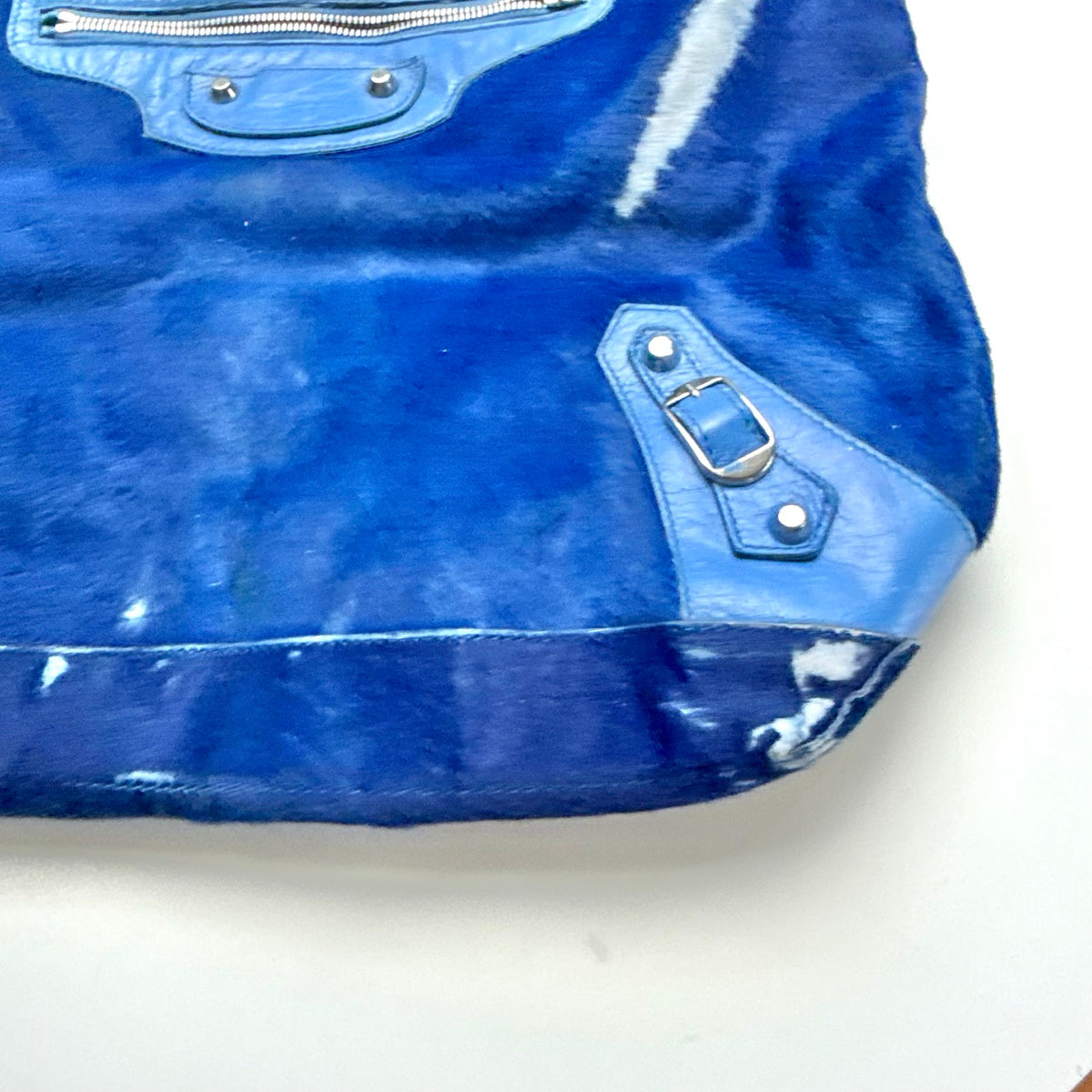 Balenciaga Blue Calf Hair Ponyhair Motorcycle Shoulder Bag AS IT