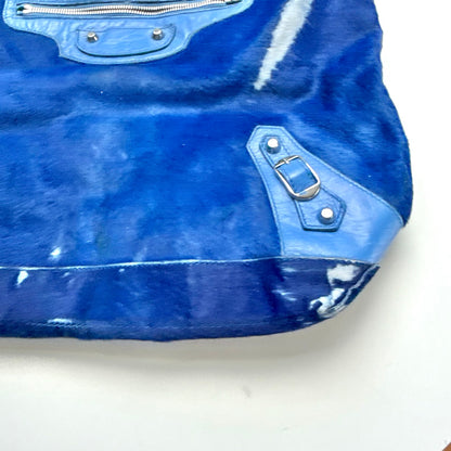 Balenciaga Blue Calf Hair Ponyhair Motorcycle Shoulder Bag AS IT