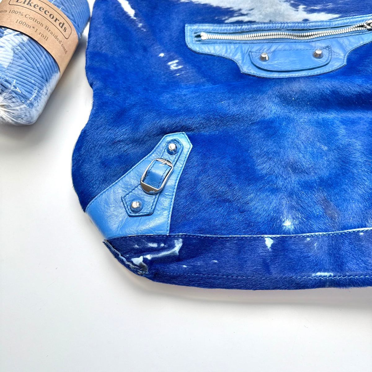 Balenciaga Blue Calf Hair Ponyhair Motorcycle Shoulder Bag AS IT
