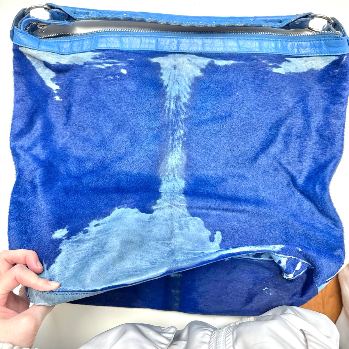 Balenciaga Blue Calf Hair Ponyhair Motorcycle Shoulder Bag AS IT