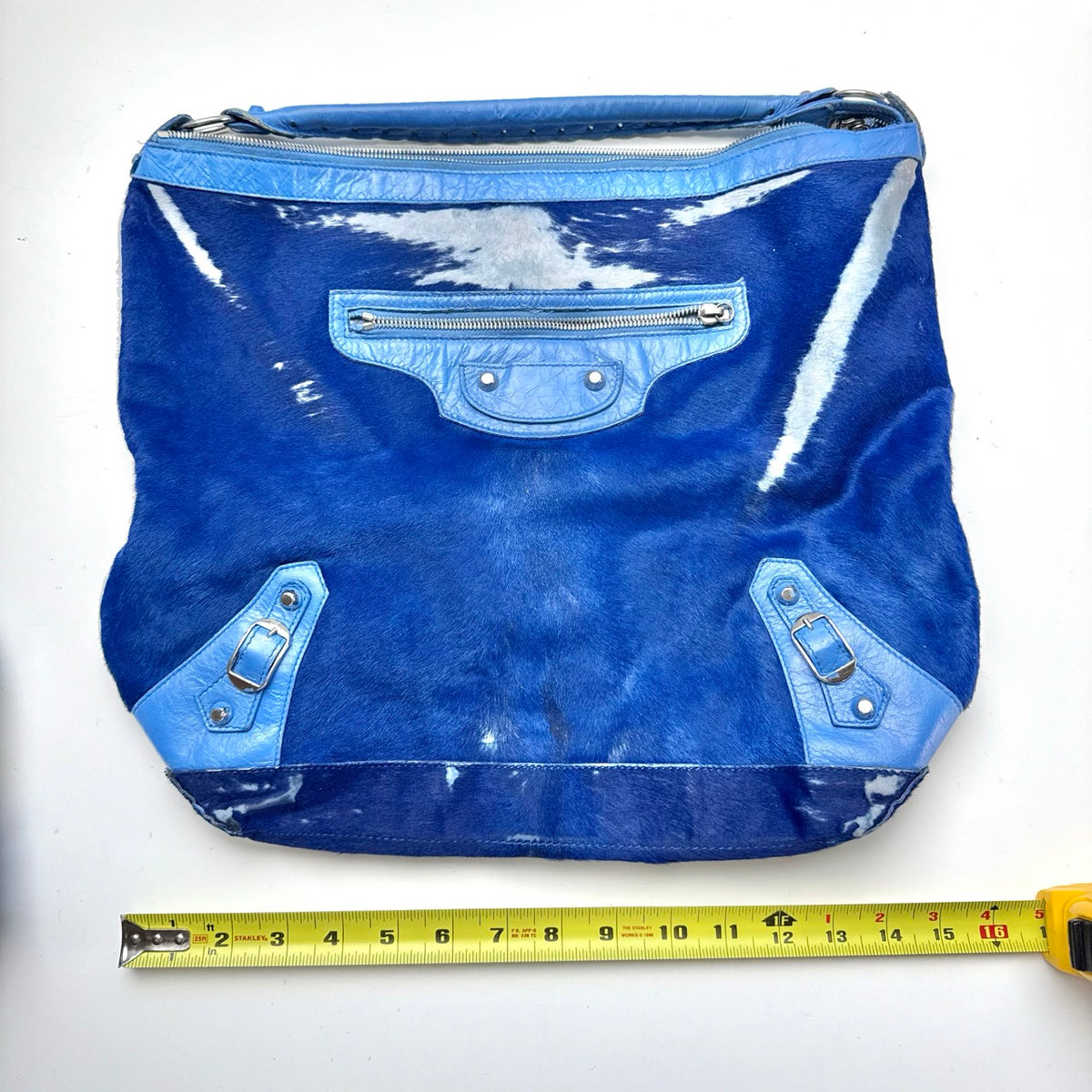 Balenciaga Blue Calf Hair Ponyhair Motorcycle Shoulder Bag AS IT