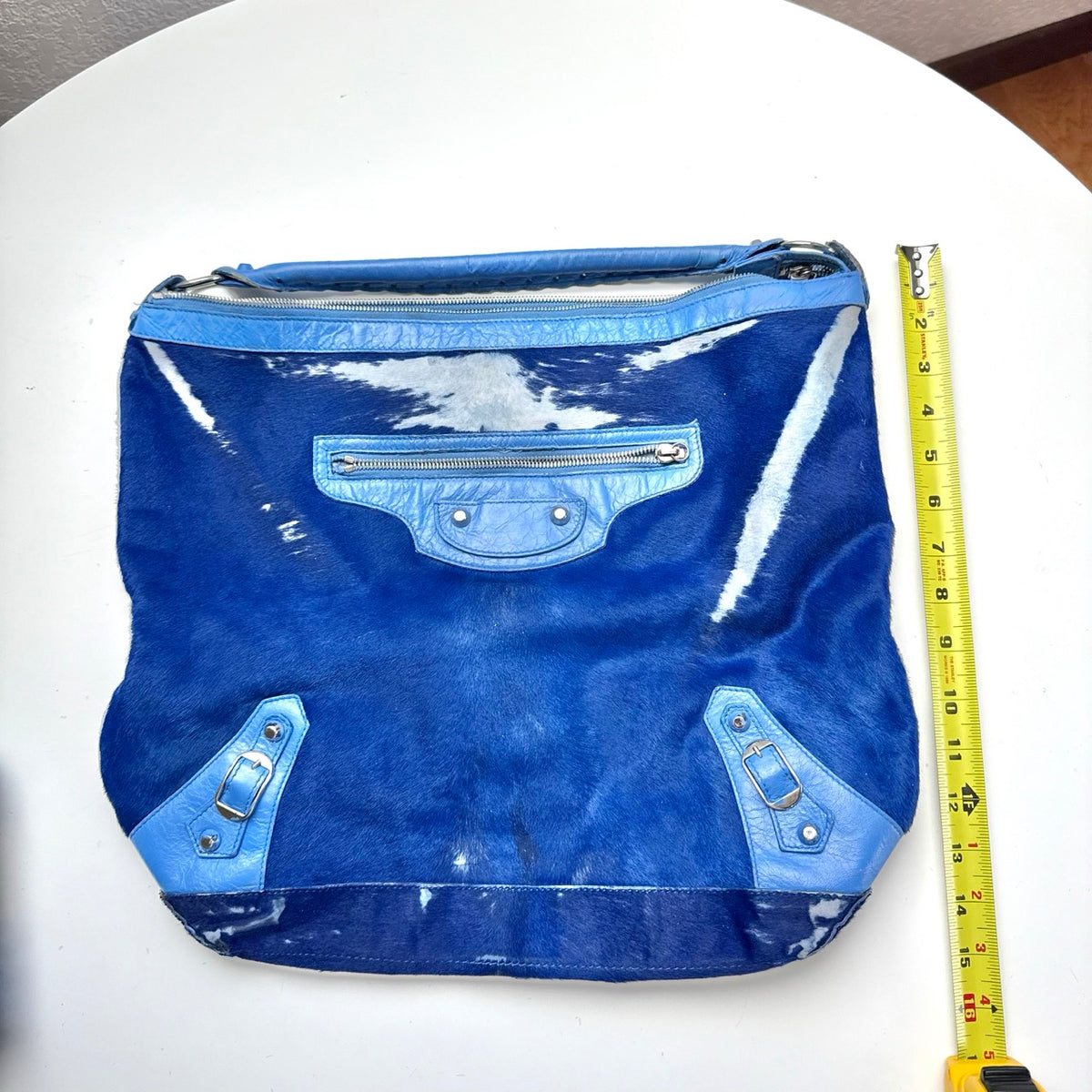 Balenciaga Blue Calf Hair Ponyhair Motorcycle Shoulder Bag AS IT