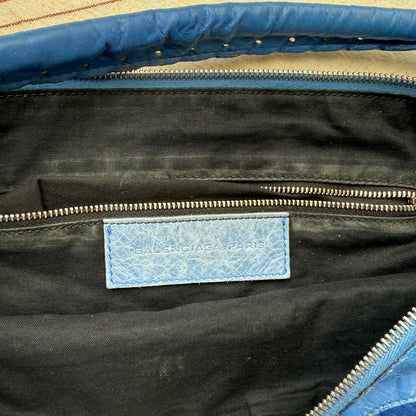 Balenciaga Blue Calf Hair Ponyhair Motorcycle Shoulder Bag AS IT