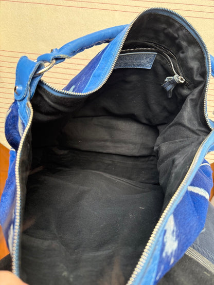 Balenciaga Blue Calf Hair Ponyhair Motorcycle Shoulder Bag AS IT