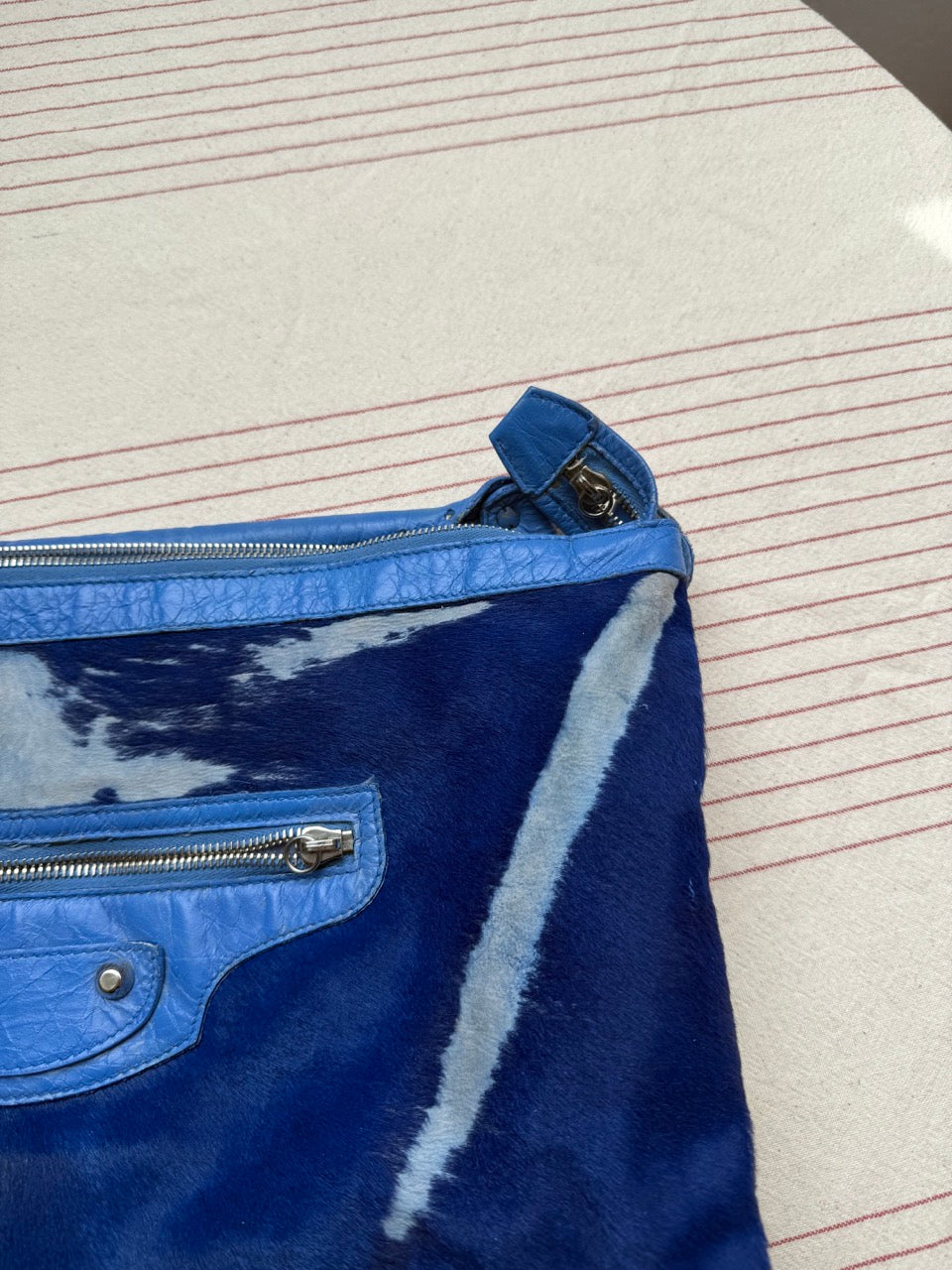 Balenciaga Blue Calf Hair Ponyhair Motorcycle Shoulder Bag AS IT