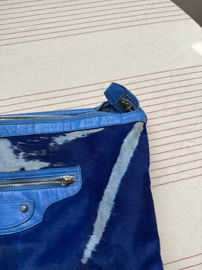 Balenciaga Blue Calf Hair Ponyhair Motorcycle Shoulder Bag AS IT