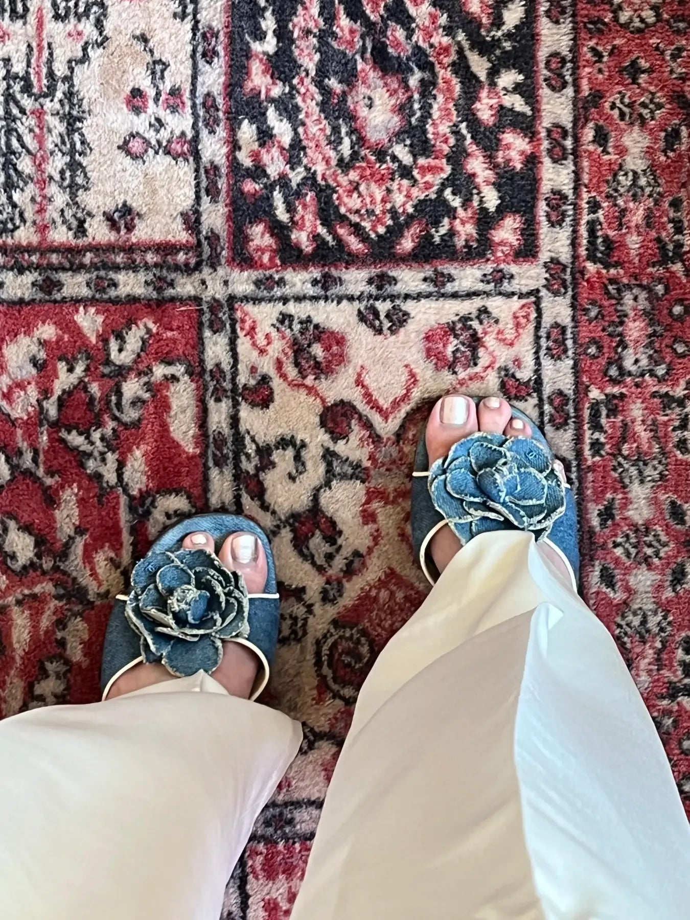 Chanel Denim Camellia Strap Sandals Heels, 37.5 | Archive Square The millennial decorator vintage mules Chanel mules Bow Mules Matilda Djerf