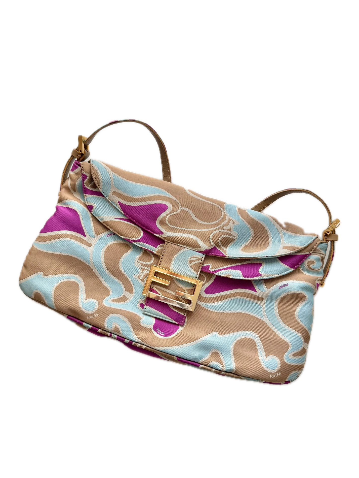 Fendi Satin Psychedelic Print Baguette Shoulder Bag